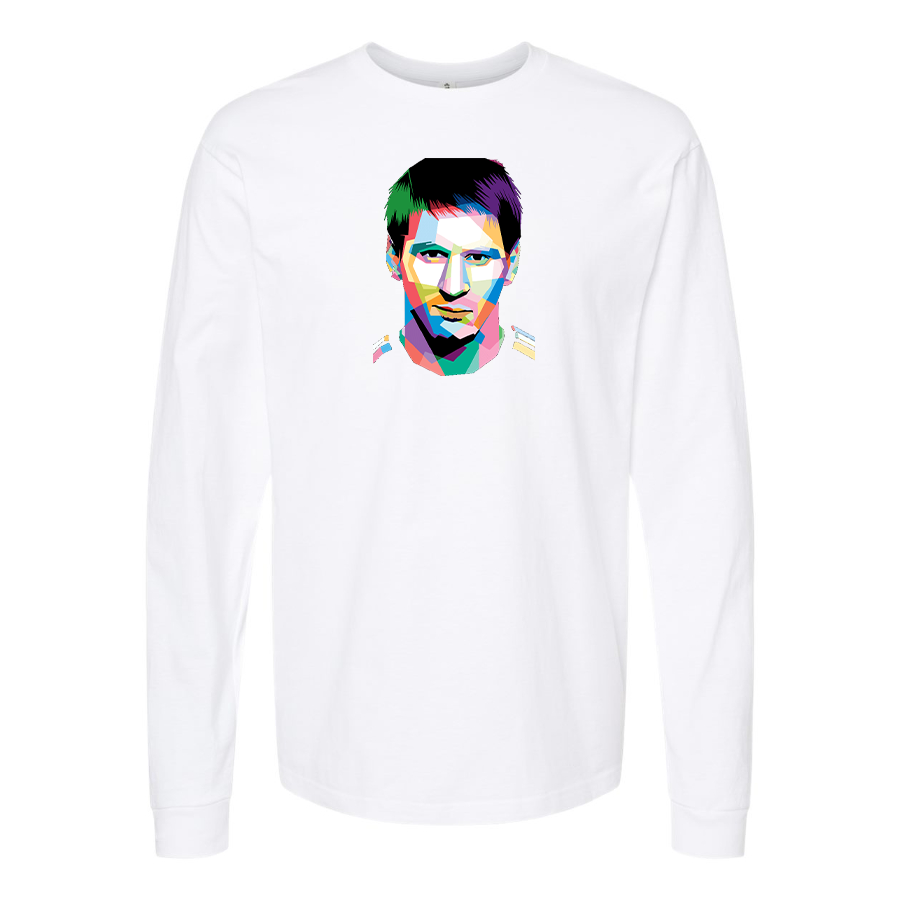 Men's Lionel Messi Face Art Soccer Long Sleeve T-Shirt