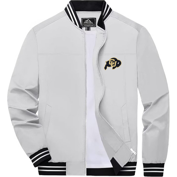 Men's   Colorado Buffaloes Lightweight Zip-Up Bomber Jacket with Ribbed Collar and Cuffs Versatile Casual Outerwear