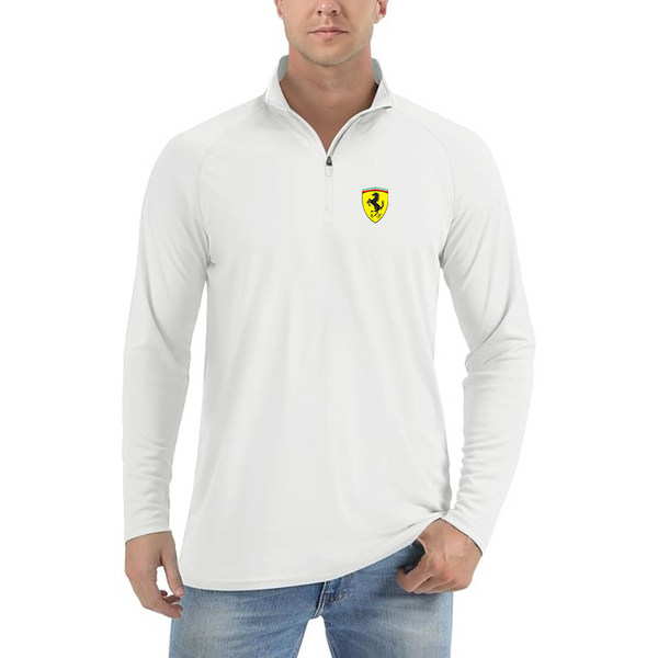 Men’s  Ferrari Motorsport Car  - Lightweight Quarter-Zip Athletic Shirt – Long Sleeve Performance Wear