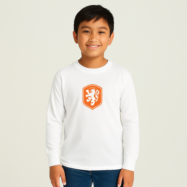 Youth Kids Netherlands National Soccer Team Long Sleeve T-Shirt