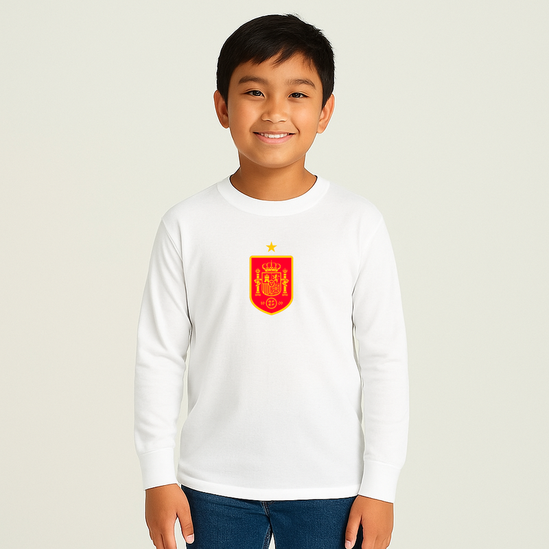 Youth Kids Spain Red Logo National Soccer Team Long Sleeve T-Shirt