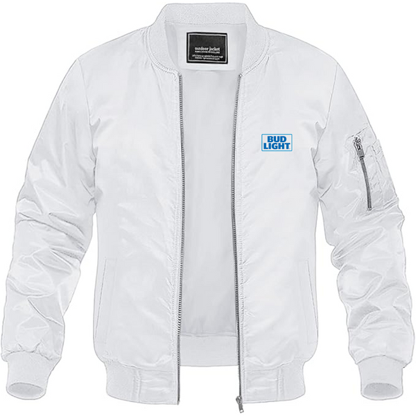 Men's Bud Light Logo Lightweight Bomber Jacket Windbreaker Softshell Varsity Jacket Coat