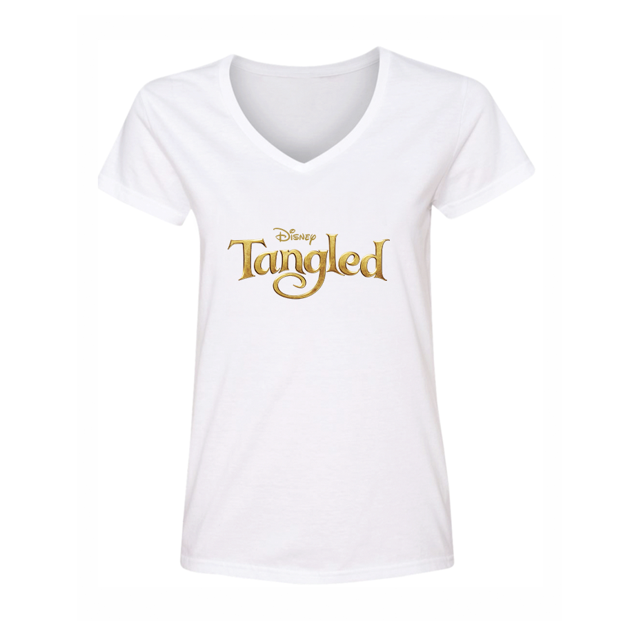 Women's Tangled Disney Cartoon V-Neck T-Shirt