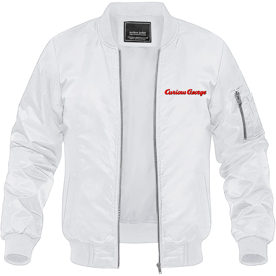 Men's Curious George Cartoon Lightweight Bomber Jacket Windbreaker Softshell Varsity Jacket Coat