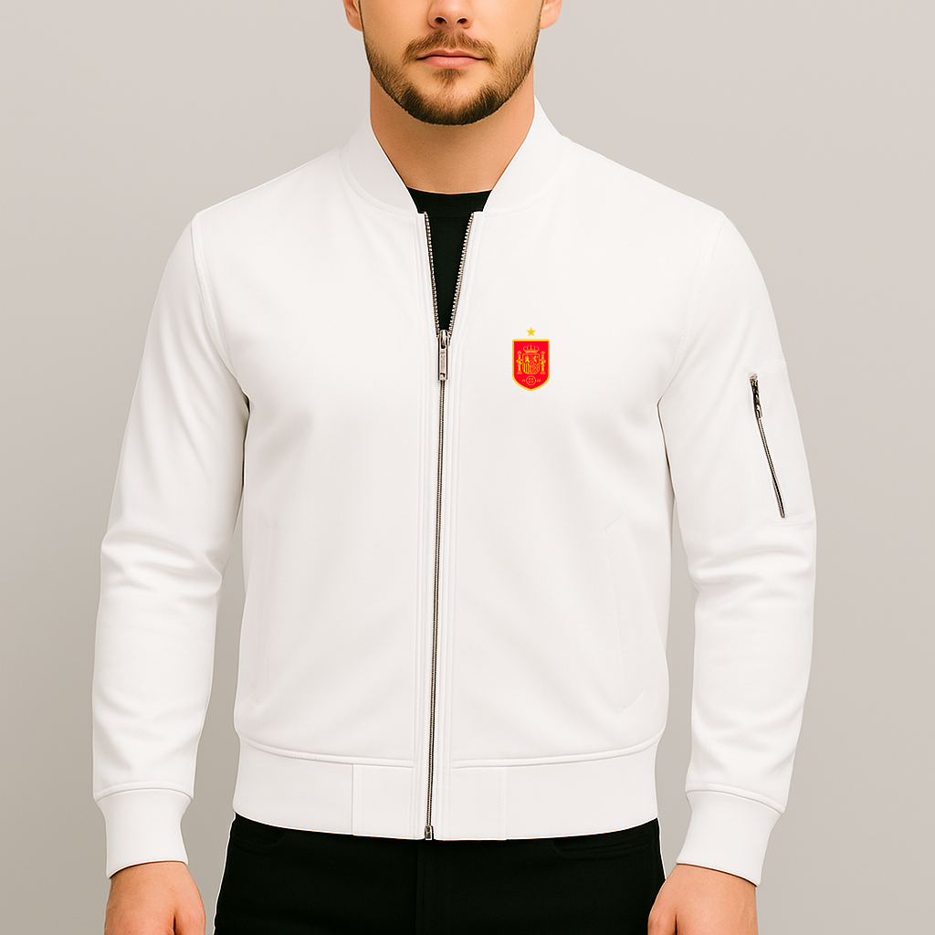 Men's Spain Red Logo National Soccer Team Lightweight Bomber Jacket