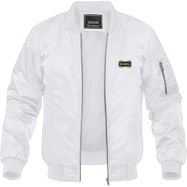 Men's Bushmills Logo Lightweight Bomber Jacket Windbreaker Softshell Varsity Jacket Coat