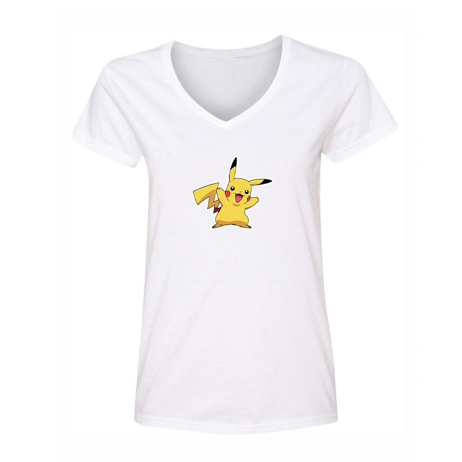 Women's Pikachu Cartoon V-Neck T-Shirt