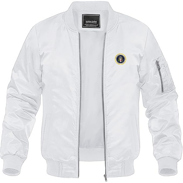 Men's USA President Seal Logo Lightweight Bomber Jacket Windbreaker Softshell Varsity Jacket Coat