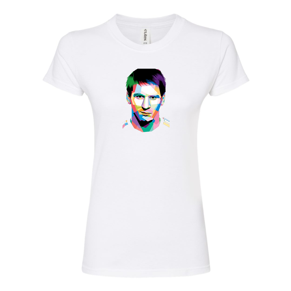 Women's Lionel Messi Face Art Soccer Round Neck T-Shirt