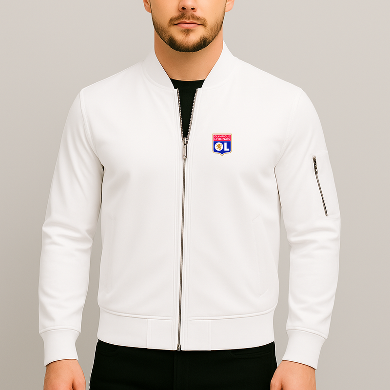 Men's Olympique Lyonnais FC Lightweight Bomber Jacket Windbreaker Softshell Varsity Jacket Coat
