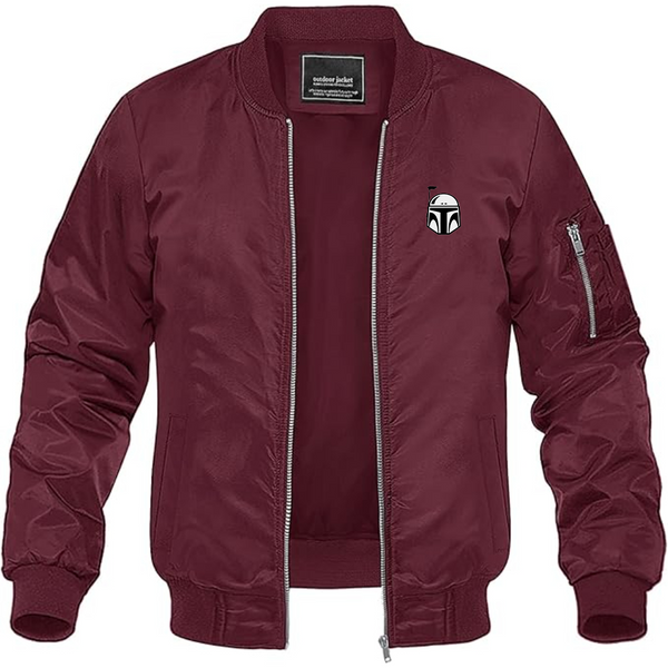 Men's Star Wars Boba Fett Helmet Lightweight Bomber Jacket Windbreaker Softshell Varsity Jacket Coat