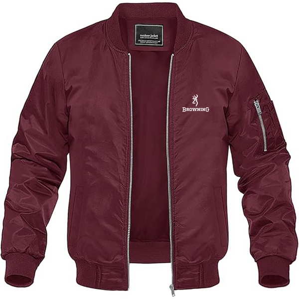 Men's Browning Logo Lightweight Bomber Jacket Windbreaker Softshell Varsity Jacket Coat