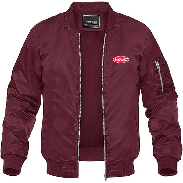 Men's Peterbilt Logo Lightweight Bomber Jacket Windbreaker Softshell Varsity Jacket Coat