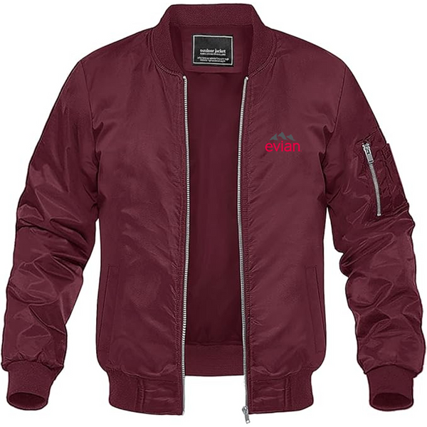Men's Evian Logo Lightweight Bomber Jacket Windbreaker Softshell Varsity Jacket Coat