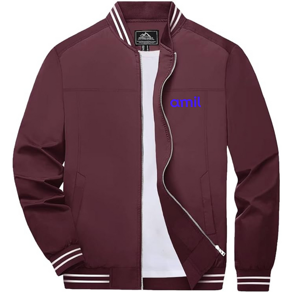 Men's  Amil Lightweight Zip-Up Bomber Jacket with Ribbed Collar and Cuffs Versatile Casual Outerwear