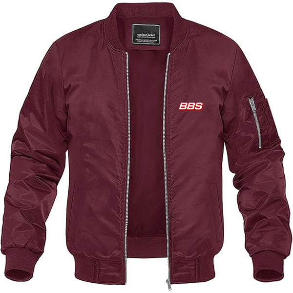 Men's BBS Logo Lightweight Bomber Jacket Windbreaker Softshell Varsity Jacket Coat