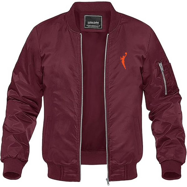 Men's WNBA Symbol Logo Lightweight Bomber Jacket Windbreaker Softshell Varsity Jacket Coat