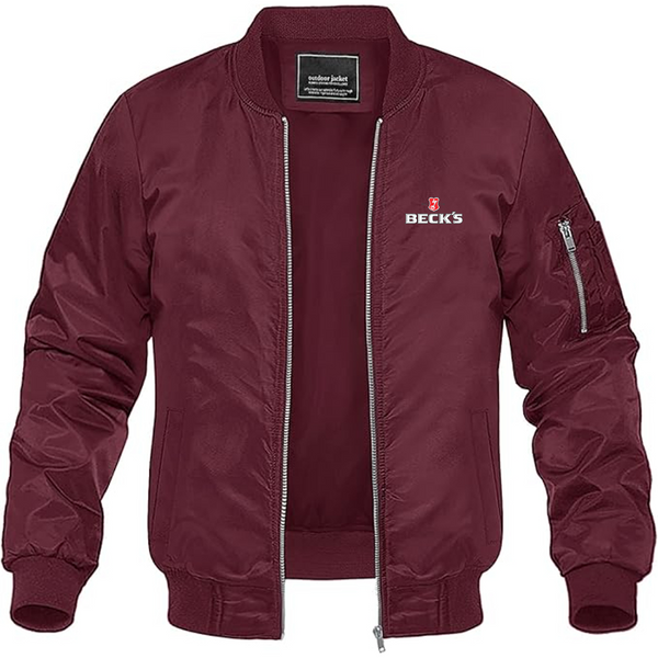 Men's Becks Logo Lightweight Bomber Jacket Windbreaker Softshell Varsity Jacket Coat