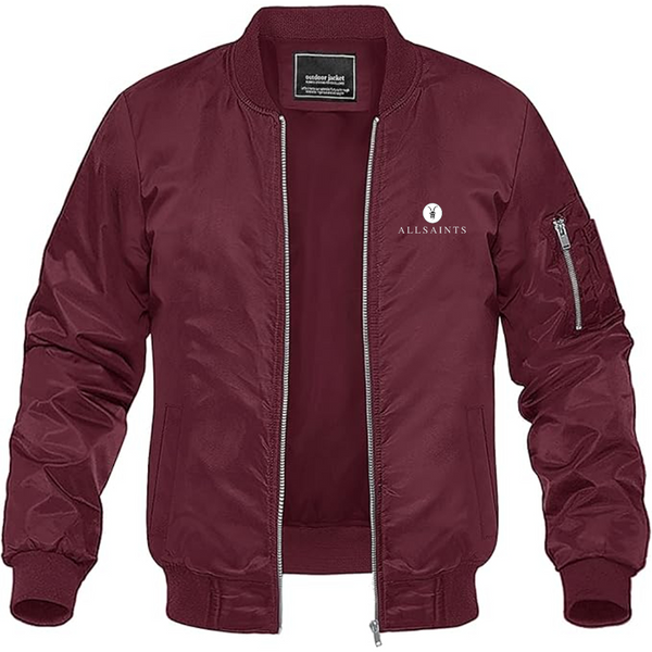 Men's AllSaints Logo Lightweight Bomber Jacket Windbreaker Softshell Varsity Jacket Coat