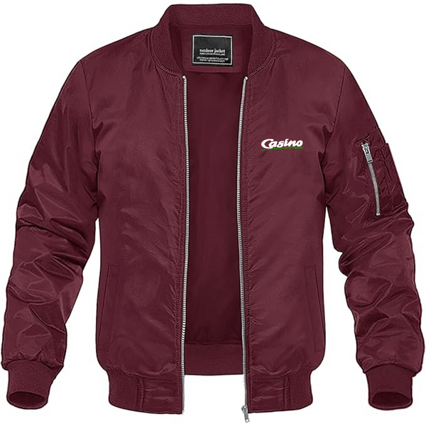 Men's Casino Logo Lightweight Bomber Jacket Windbreaker Softshell Varsity Jacket Coat