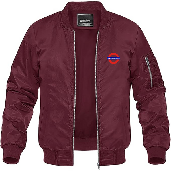 Men's London Tube Logo Lightweight Bomber Jacket Windbreaker Softshell Varsity Jacket Coat