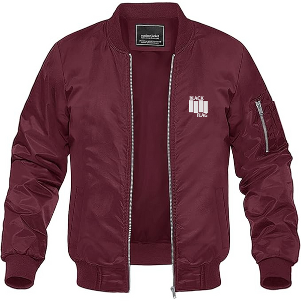 Men's Black Flag Logo Lightweight Bomber Jacket Windbreaker Softshell Varsity Jacket Coat