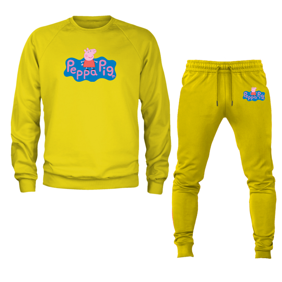 Men's Pegga Pig Cartoon Crewneck Sweatshirt Joggers Suit